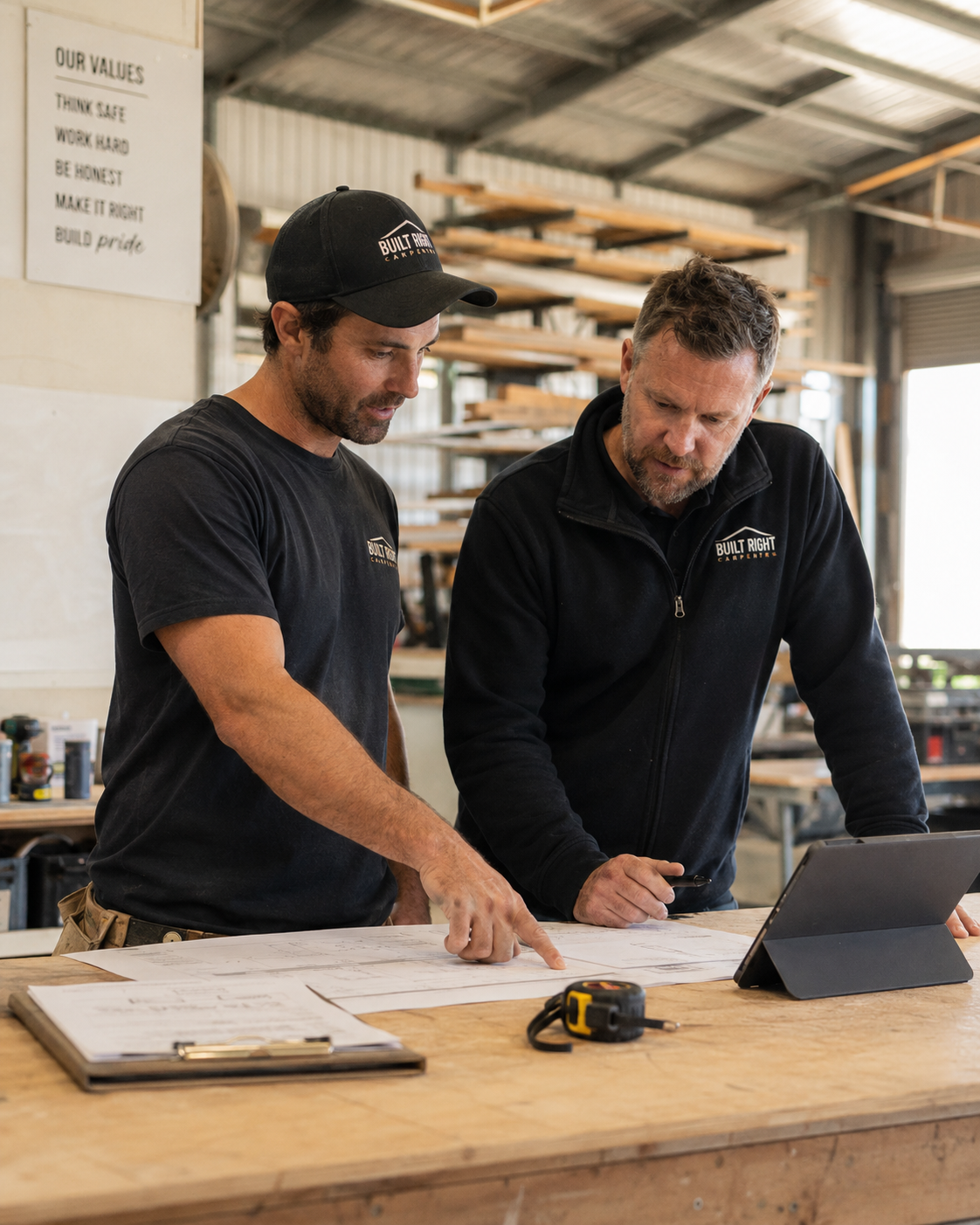 A job-based business reviewing plans and job information together